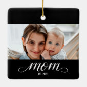 Moeder Opgericht Zwart Wit Script Foto Keramisch Ornament (Achterkant)