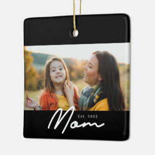 Moeder Opgericht Zwart Wit Script Foto Keramisch Ornament