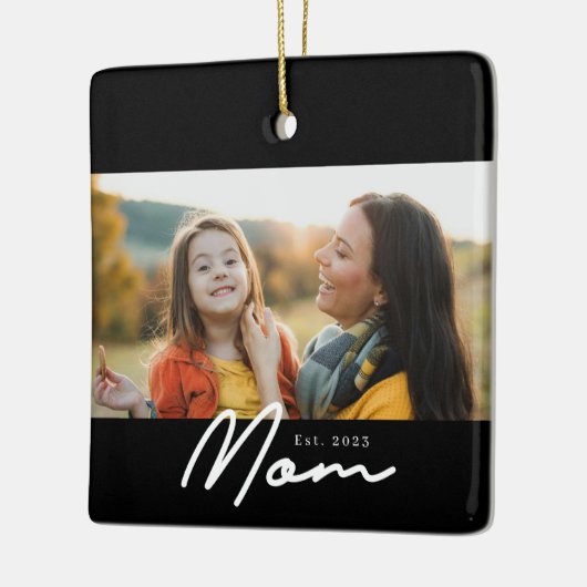 Moeder Opgericht Zwart Wit Script Foto Keramisch Ornament (Links)