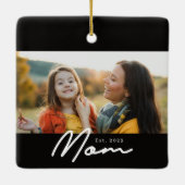 Moeder Opgericht Zwart Wit Script Foto Keramisch Ornament (Achterkant)