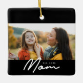 Moeder Opgericht Zwart Wit Script Foto Keramisch Ornament (Voorkant)