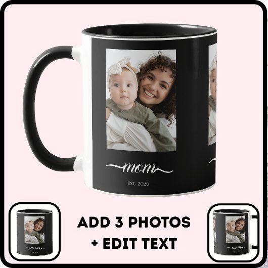 Moeder Opgericht Zwarte Foto Elegante Aangepaste J Mok