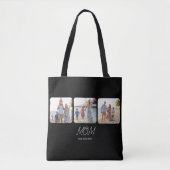 Moeder Opgericht Zwarte Script 3 Foto Tote Tas (Voorkant)
