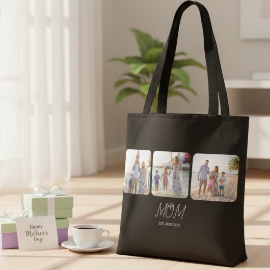Moeder Opgericht Zwarte Script 3 Foto Tote Tas
