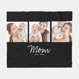 Moeder Opgerichte Elegante Schrift Zwarte 3 Foto Fleece Deken