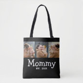 Moeder Opgerichte Fun Bold Tekst 3 Foto Zwart Tote Bag (Voorkant)