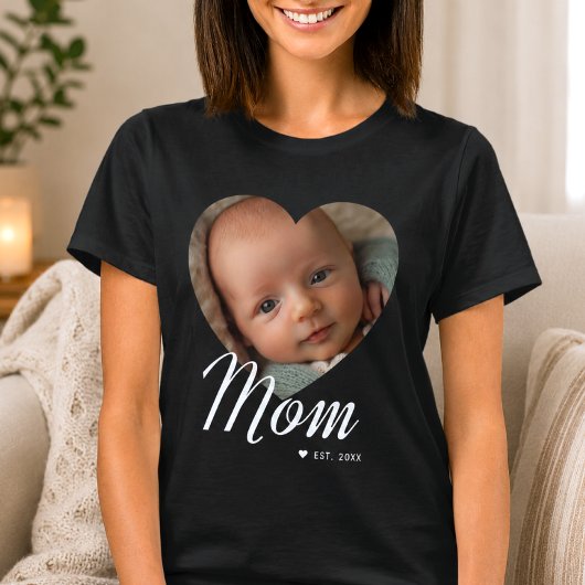 Moeder Opgerichte Script Hart Foto Zwart T-shirt