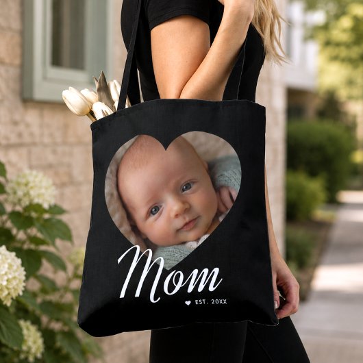 Moeder Opgerichte Script Hart Foto Zwart Tote Bag