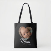 Moeder Opgerichte Script Hart Foto Zwart Tote Bag (Voorkant)