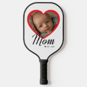 Moeder Opgerichte Script Rode Hart Foto Wit Pickleball Paddle (Voorkant)