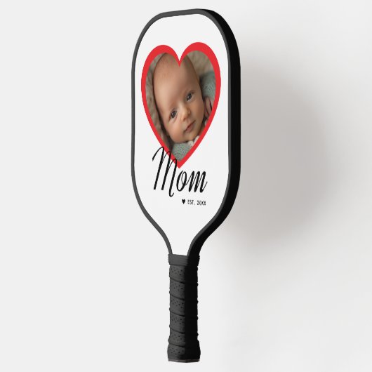 Moeder Opgerichte Script Rode Hart Foto Wit Pickleball Paddle (Links)