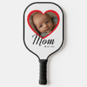 Moeder Opgerichte Script Rode Hart Foto Wit Pickleball Paddle (Achterkant)