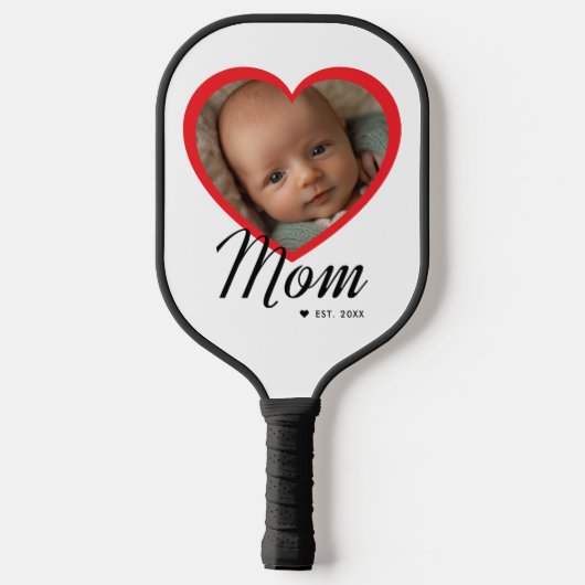 Moeder Opgerichte Script Rode Hart Foto Wit Pickleball Paddle (Achterkant)