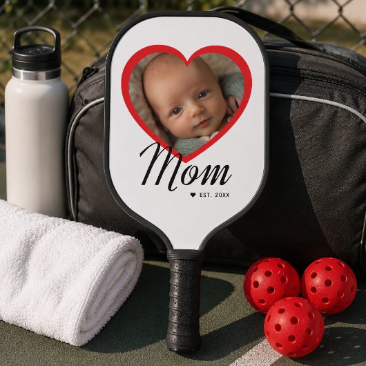 Moeder Opgerichte Script Rode Hart Foto Wit Pickleball Paddle