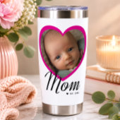 Moeder Opgerichte Script Roze Hart Foto Wit Geïsoleerde Drinkbeker