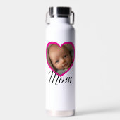 Moeder Opgerichte Script Roze Hart Foto Wit Waterfles (Voorkant)