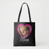 Moeder Opgerichte Script Roze Hart Foto Zwart Tote Bag (Voorkant)