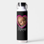 Moeder Opgerichte Script Roze Hart Foto Zwart Waterfles (Voorkant)