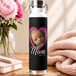 Moeder Opgerichte Script Roze Hart Foto Zwart Waterfles
