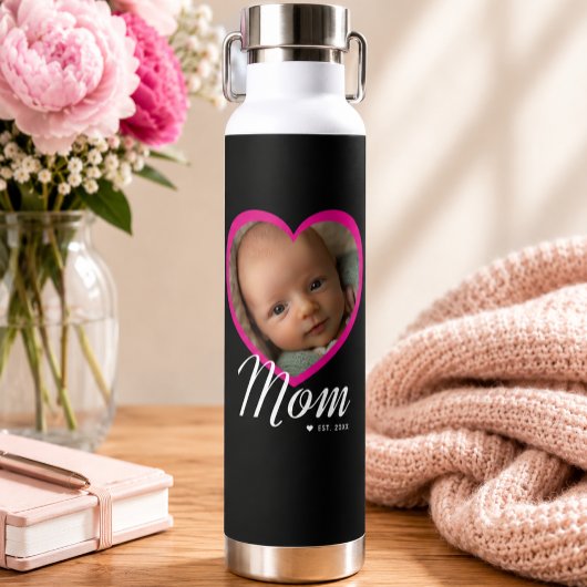 Moeder Opgerichte Script Roze Hart Foto Zwart Waterfles