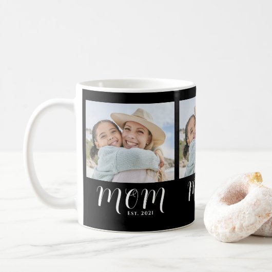 Moeder Opgerichte Script Zwart 3 Foto Koffiemok (Met donut)