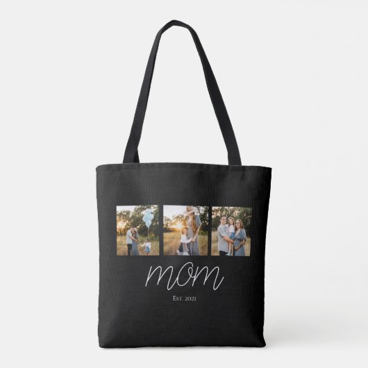 Moeder Opgerichte Script Zwart 3 Foto Tote Tas (Achterkant)