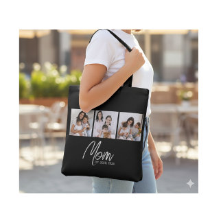 Moeder Opgerichte Script Zwart 3 Foto Tote Tas