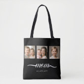 Moeder Opgerichte Script Zwarte 3 Foto Tote Tas (Voorkant)