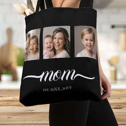 Moeder Opgerichte Script Zwarte 3 Foto Tote Tas