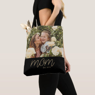 Moeder Opgerichte Script Zwarte Foto Tassen Tas