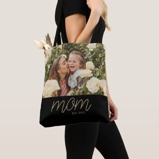 Moeder Opgerichte Script Zwarte Foto Tassen Tas (Dichtbij)