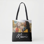 Moeder Opgerichte Script Zwarte Foto Tote Bag (Voorkant)