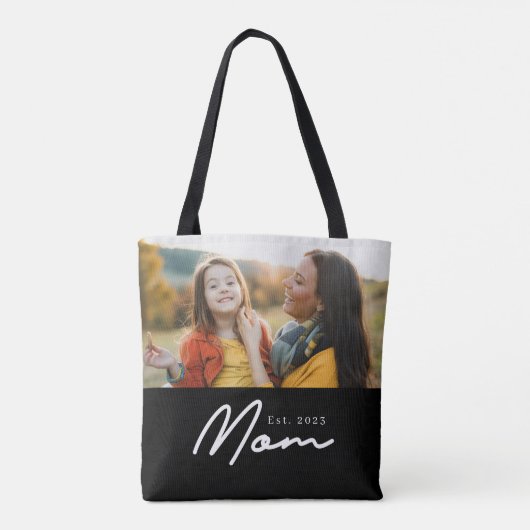 Moeder Opgerichte Script Zwarte Foto Tote Bag (Achterkant)