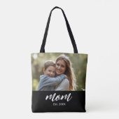 Moeder Opgerichte Script Zwarte Foto Tote Bag (Achterkant)