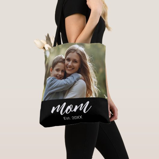 Moeder Opgerichte Script Zwarte Foto Tote Bag (Dichtbij)