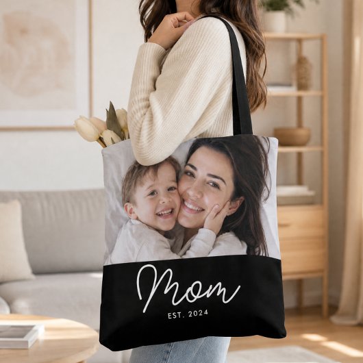 Moeder Opgerichte Script Zwarte Foto Tote Bag