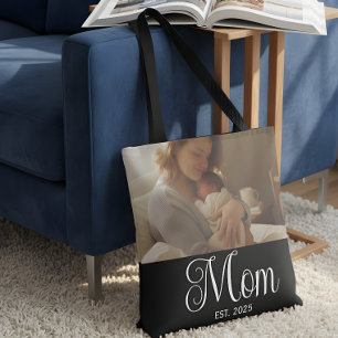Moeder Opgerichte Script Zwarte Foto Tote Bag