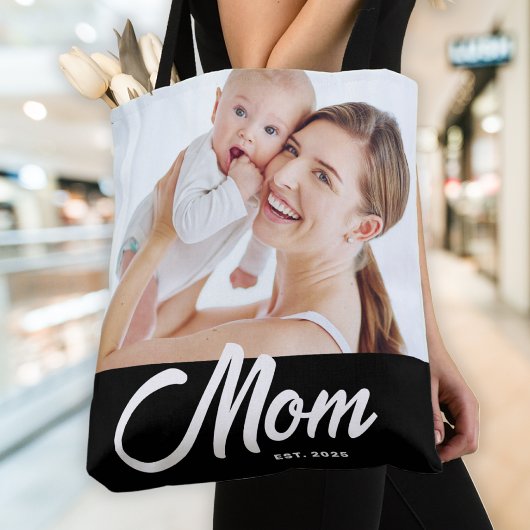 Moeder Opgerichte Script Zwarte Foto Tote Bag
