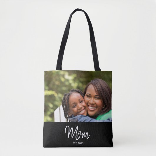Moeder Opgerichte Script Zwarte Foto Tote Tas (Voorkant)