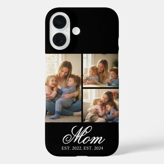Moeder Opgerichte Zwarte Elegante Script 3 Foto Case-Mate iPhone Case (Achterkant)