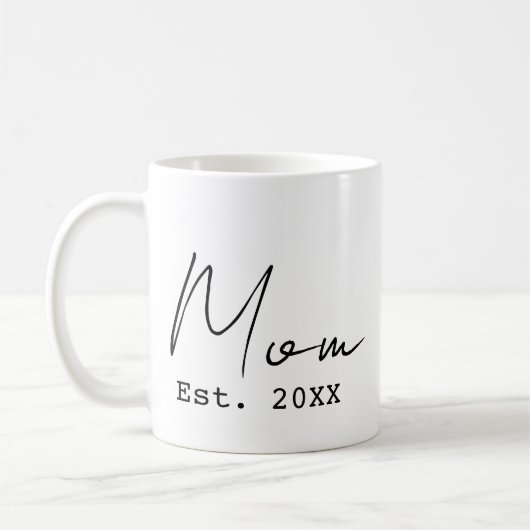 Moeder Opricht. Eenvoudig Elegant Script Zwart Wit Koffiemok (Links)