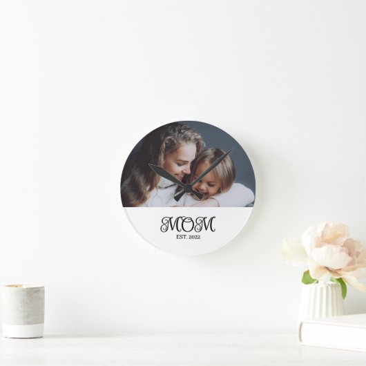 Moeder Opricht Modern Zwart Schrift Foto Ronde Klok (Huis)