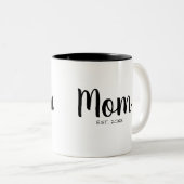 Moeder Oprichtingsjaar Chic Script Ontwerp Tweekleurige Koffiemok (Voorkant rechts)