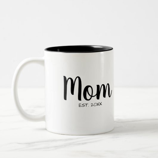Moeder Oprichtingsjaar Chic Script Ontwerp Tweekleurige Koffiemok (Links)