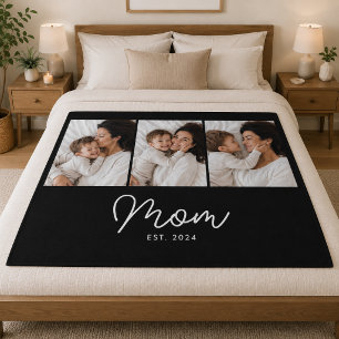 Moeder Oprichtte Elegant Schrift Zwart 3 Foto Fleece Deken