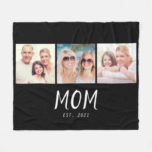 Moeder Oprichtte Elegante Script Zwart 3 Foto Fleece Deken (Voorkant (Horizontaal))