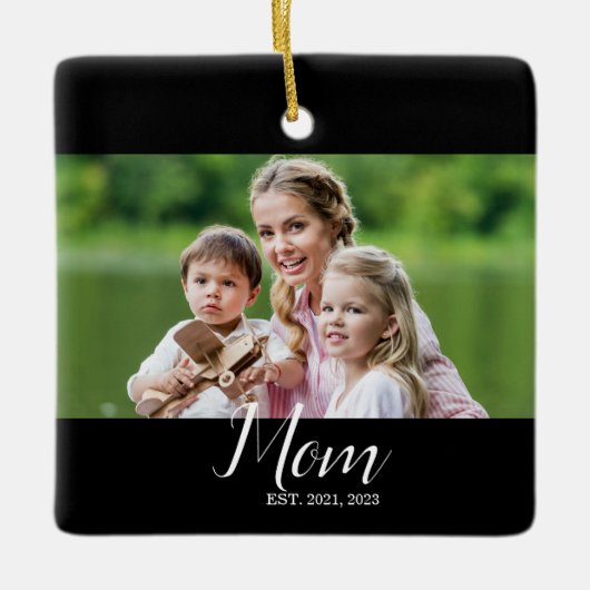 Moeder Oprichtte Zwart Wit Script Foto  Keramisch Ornament (Voorkant)