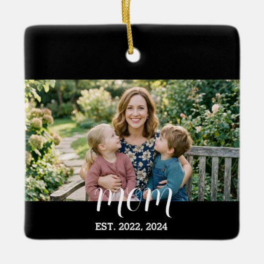 Moeder Oprichtte Zwart Wit Script Foto Keramisch Ornament (Voorkant)