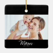 Moeder Oprichtte Zwart Wit Script Foto Keramisch Ornament (Achterkant)