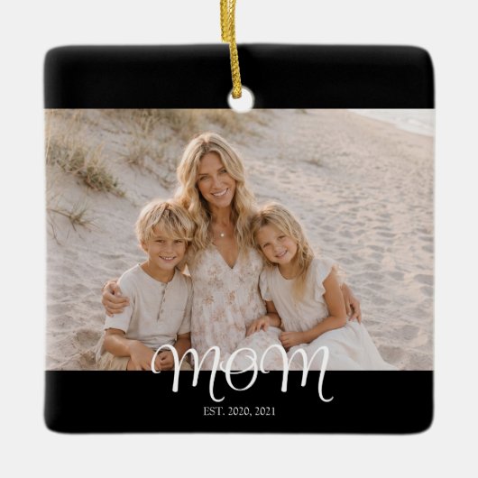 Moeder Oprichtte Zwart Wit Script Foto Keramisch Ornament (Voorkant)